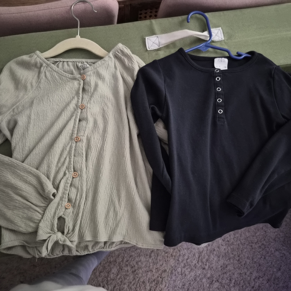 Zara Black Henley Tee and Sage Button-Front Top
